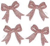 Cosy & Trendy Kerst strikjes - 8x st - roze - glitter - 11 cm - kunststof - kersthangers - kerstornamenten