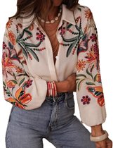Dames blouse met lange mouwen en bloemenprint in boho-stijl, herfstmode, overhemden met knoopjes, comfortabele shirts, kantoor, werk, casual, feesttops