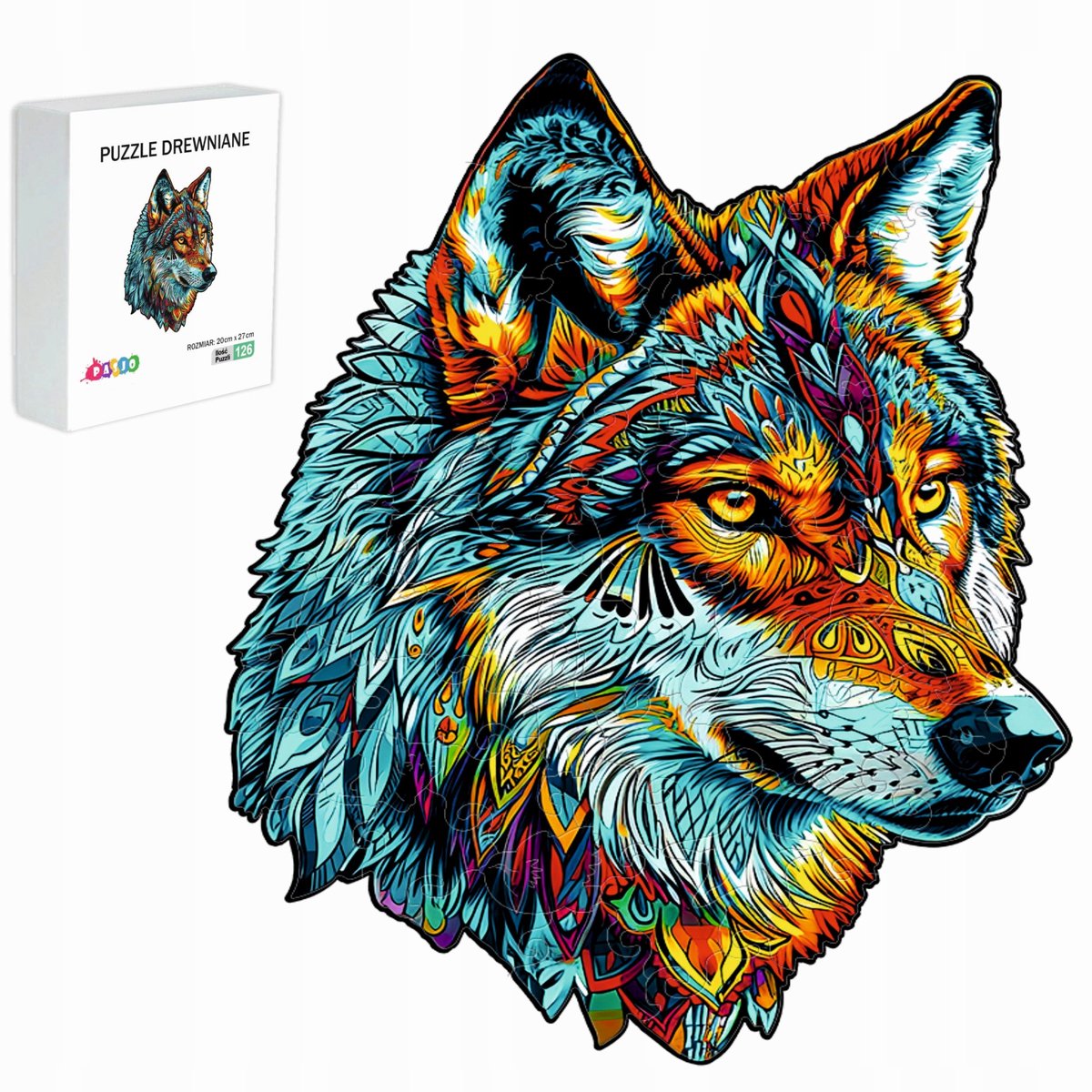 Houten Puzzel 126 Stukjes - Wolf, Cadeau voor Kinderen en Volwassenen