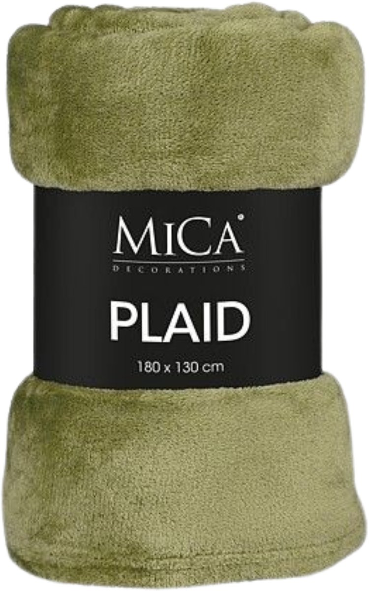 Mica Decorations Fleece deken - groen - 130 x 180 cm - polyester - plaid - Famke - fleeceplaid - bankdeken