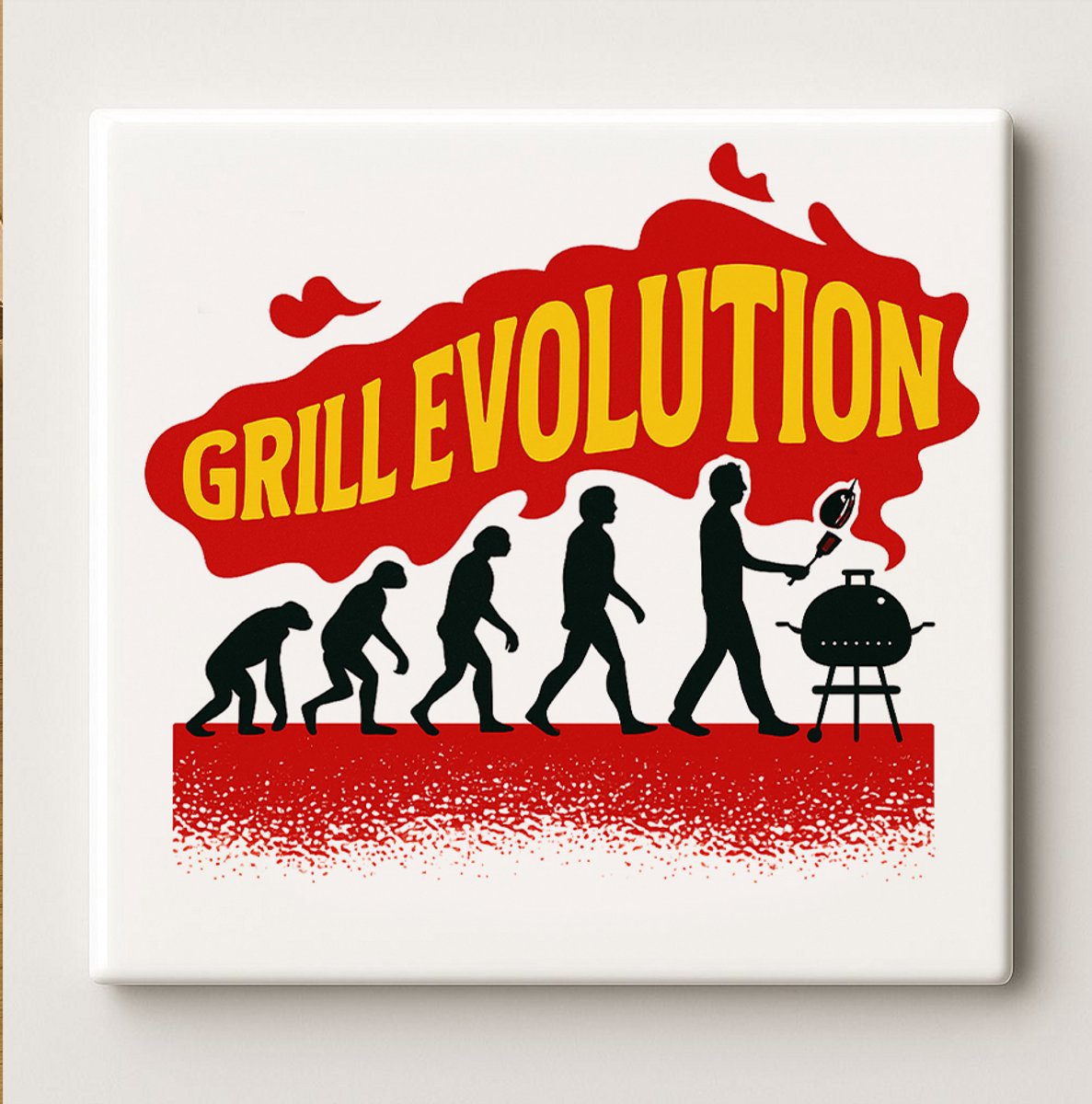 Grill Evolution Tegel – Grappige 15x15 cm Keramische BBQ Muurdecoratie | Perfect Cadeau vo