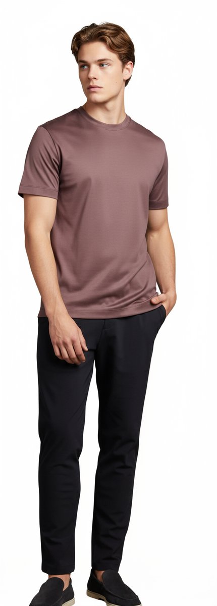 Aansluitend Glans Shirt Heren - Rood Bruin - T-shirt - Glimmend - Maat XL