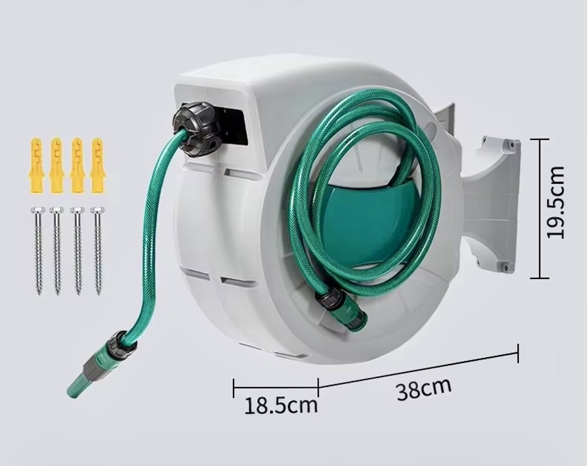 Automatische slanghaspel - incl. 30m tuinslang, spuitstuk en koppelingen- Slanghaspel automatisch - 180° Draaibare muurhaspel - Wandslangenbox met tuinslang - Gardena – foto 3