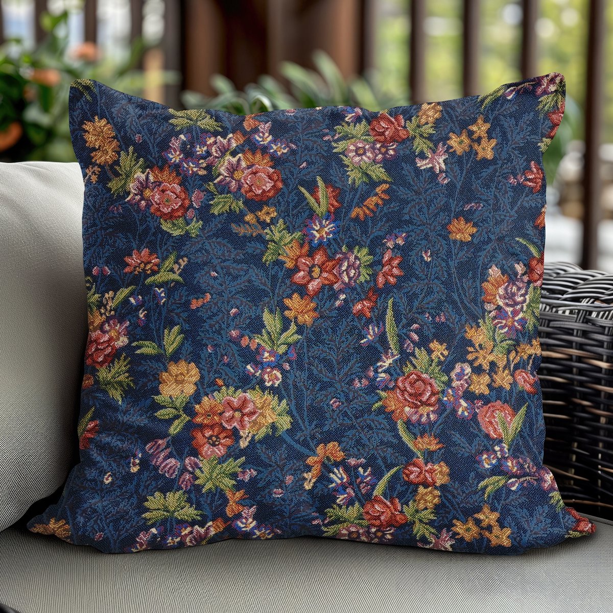 Gobelin kussenhoes 40x40cm - Elegant bloemmotief