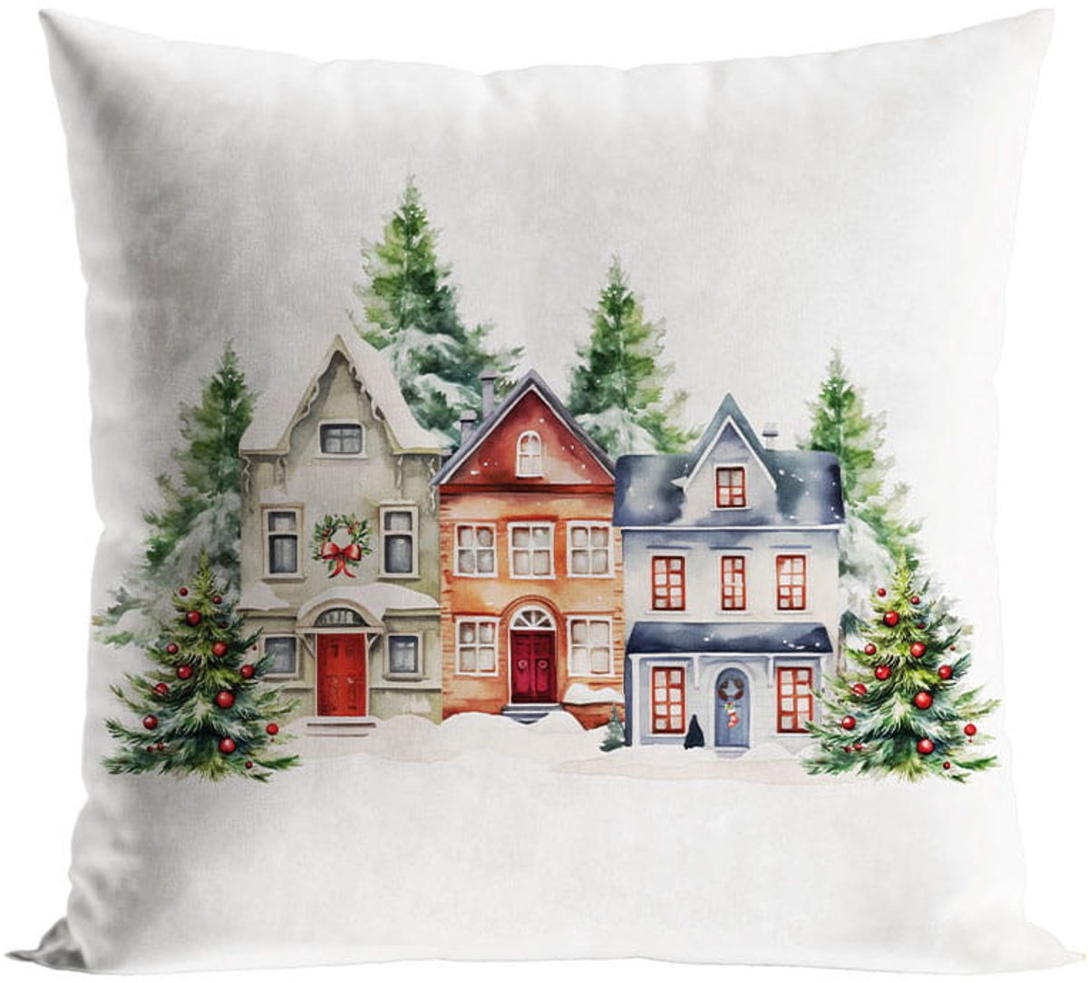 Kerst Sierkussenhoes 40x40 cm Fluweel Winterdorp