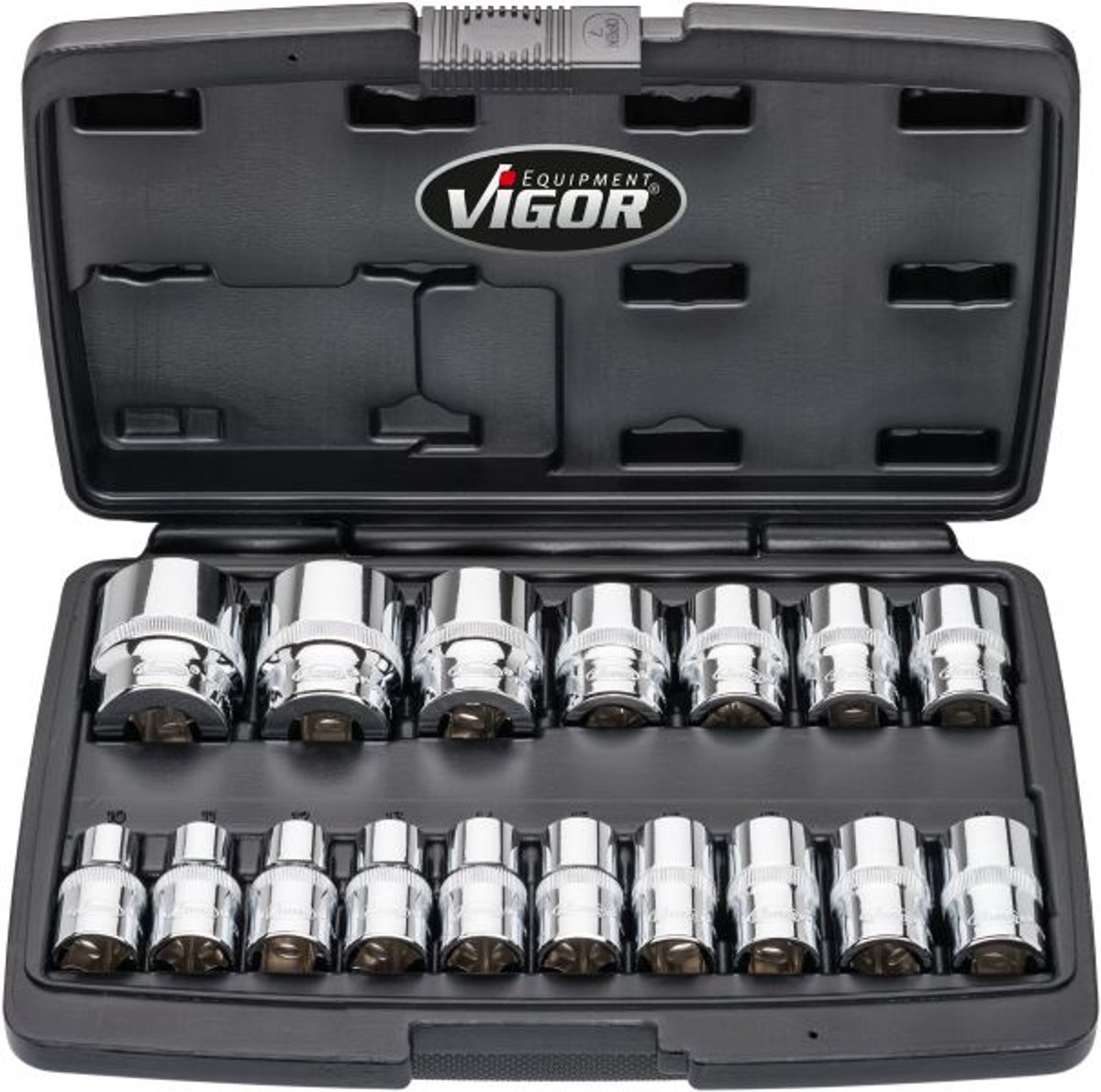 Vigor 1/2" dopsleutelset 12-hoek 10-32mm 17-delig