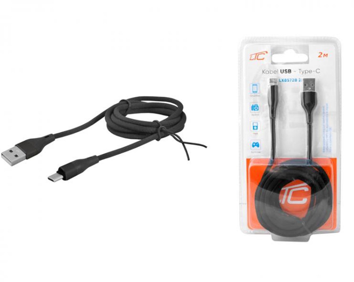 USB-C Kabel 2m Plat Zwart LX8572B2M