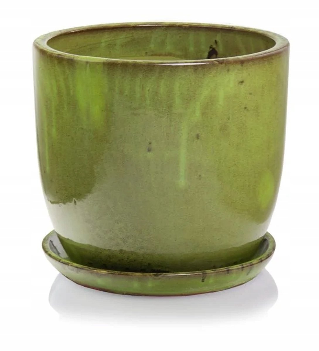 Groene Keramische Bloempot met Schotel 23 cm - Vorstbestendig