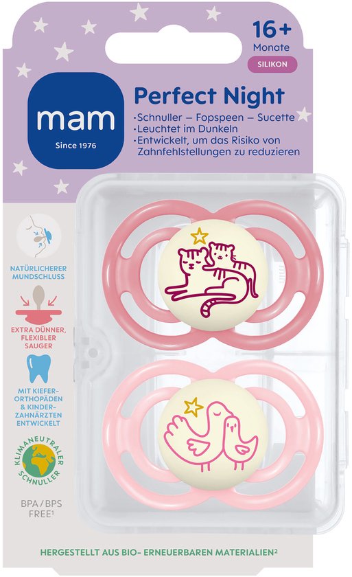MAM - Perfect Night Speen - Siliconen - Glow In The Dark - 16+ Maanden - Orthodontisch - Roze - 2 stuks van Merkloos — afbeelding 5