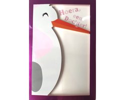 Luxe Wenskaart Geboorte Dochter - Meisje - Meid - Ooievaar - Art of Cards - 11,5x17cm - Dubbele Kaart - Met Envelop - Luxe Wens Kaart - Greeting Card - 1 Stuks - In Folie Apart Verpakt - 212886 - Birth Girl - Geburt Madchen - Naissance d'une Fille