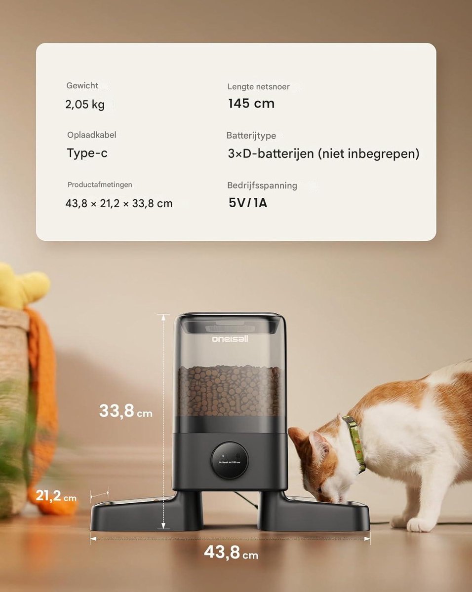 Oneisall PF09 - 5L Automatische Voerbak voor Katten met 2 - afbeelding 2