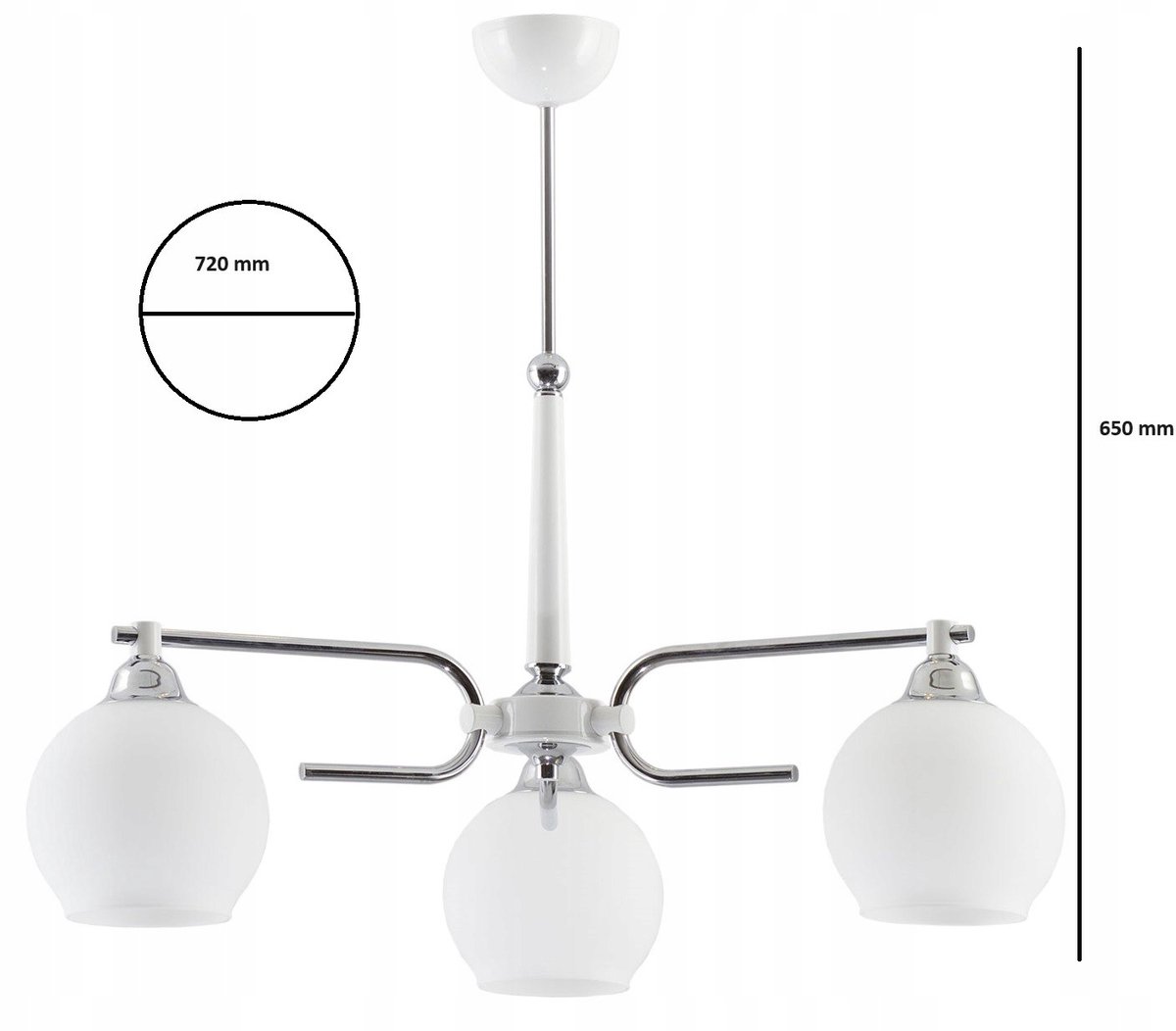 AXEL Moderne Witte Hanglamp - 3-armig, Chroom, 65cm Hoog
