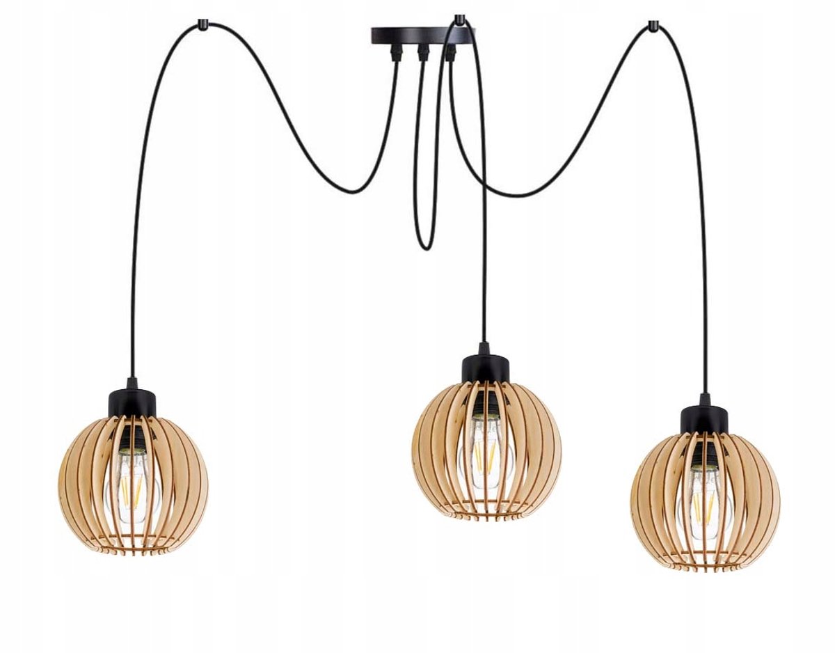 Hanglamp ZWISS Loft 3xE27 Houten Kappen Zwart
