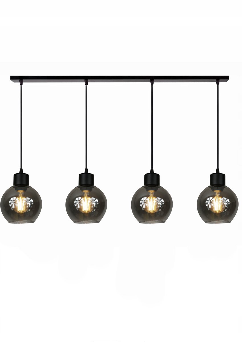 Hanglamp King 70-101 LED Zwart Metaal Glas E27 4x60W