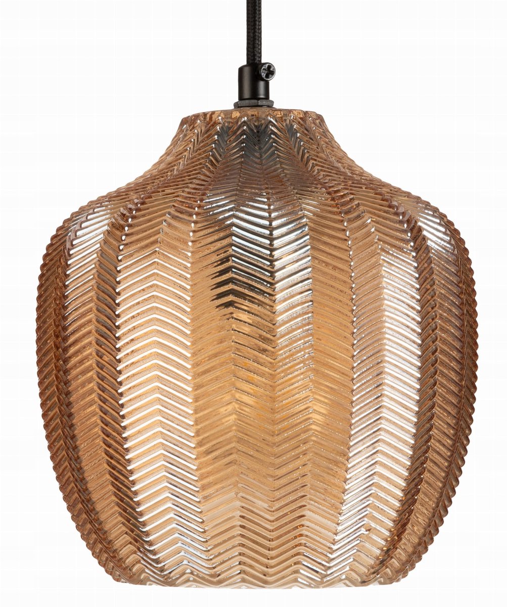 Gouden Amber Glazen Hanglamp Chevron - Sfeervolle Verlichting