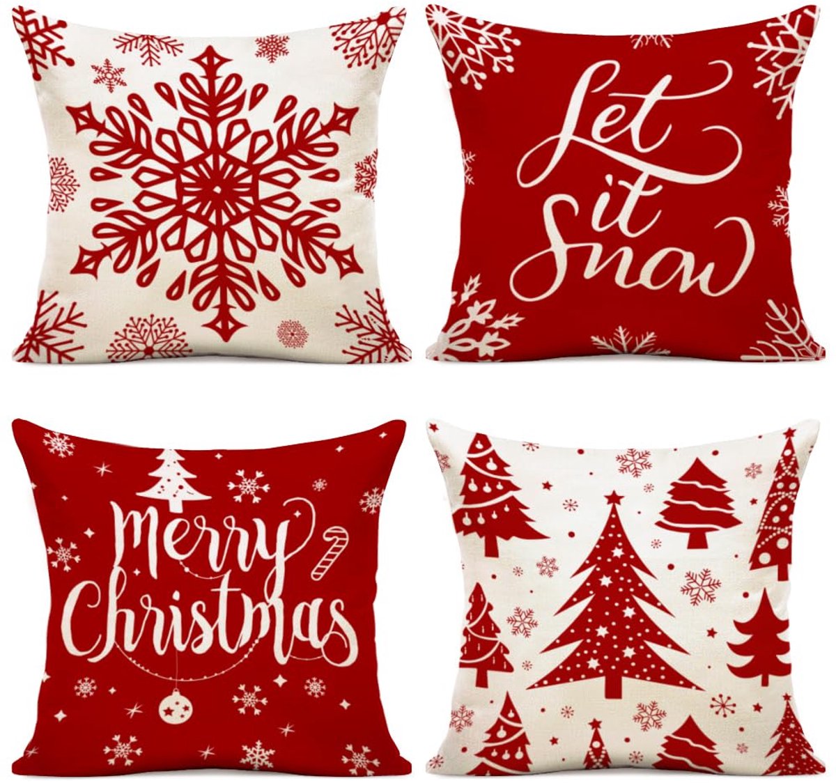 Unyqoos Set van 4 linnen kussenslopen voor sfeervolle kerstdecoratie in huis rood