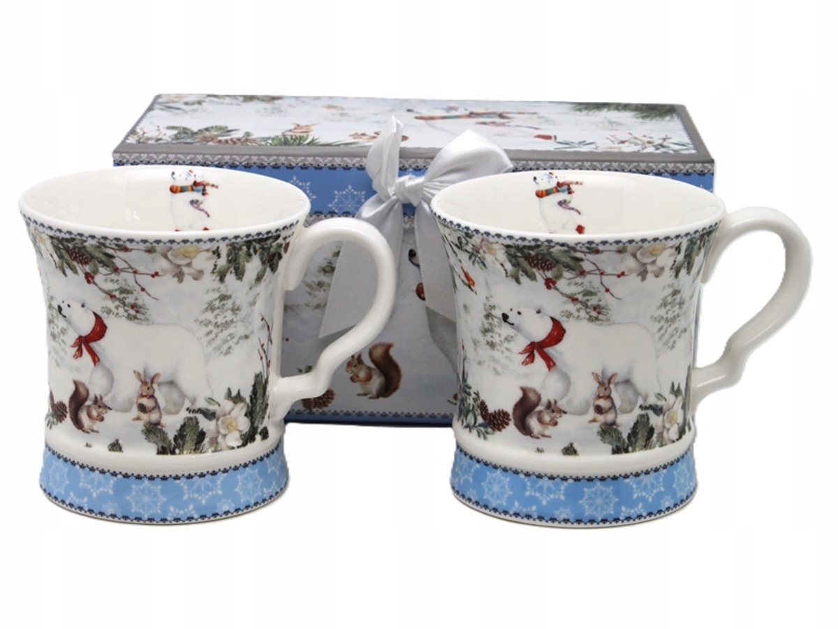 Porseleinen Mokken 350ml Set van 2 - Winterberen, Cadeauverpakking