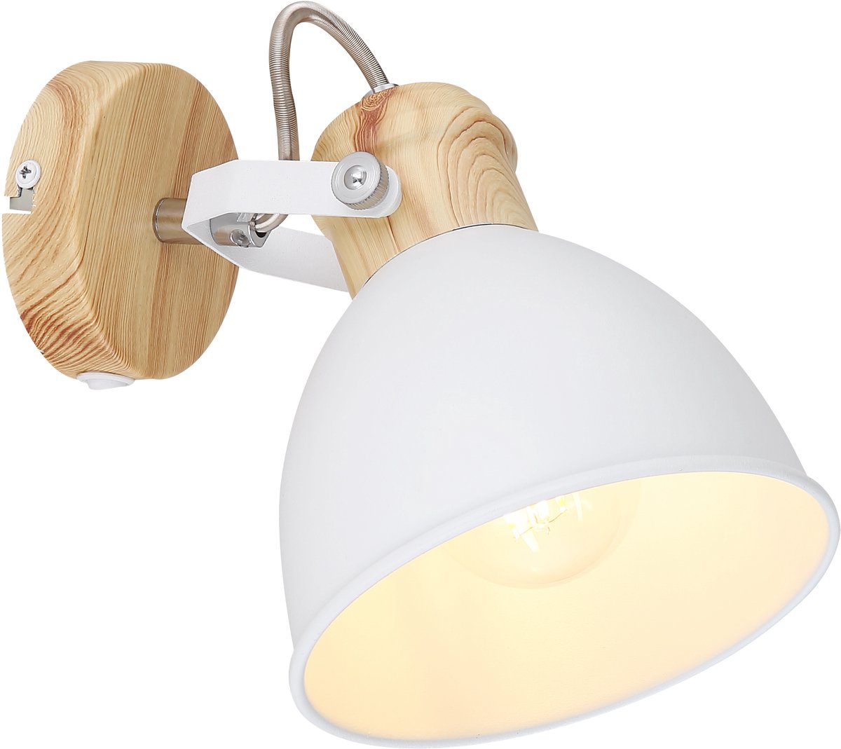 Wandlamp leeslamp woonkamerlamp wandlamp slaapkamerlamp draaibaar, metaal hout look wit, 1