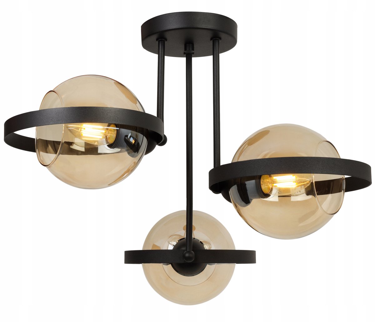Hanglamp Ring Haga 2345/3/M - 3xE27, Glas, Zwart/Amber