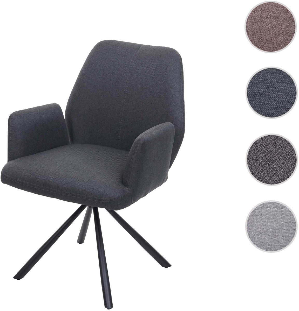 Eetkamerstoel MCW-H71, keukenstoel, stoel met rugleuning, draaibaar, automatische positie-instelling, stof/textiel, staal ~ donkergrijs