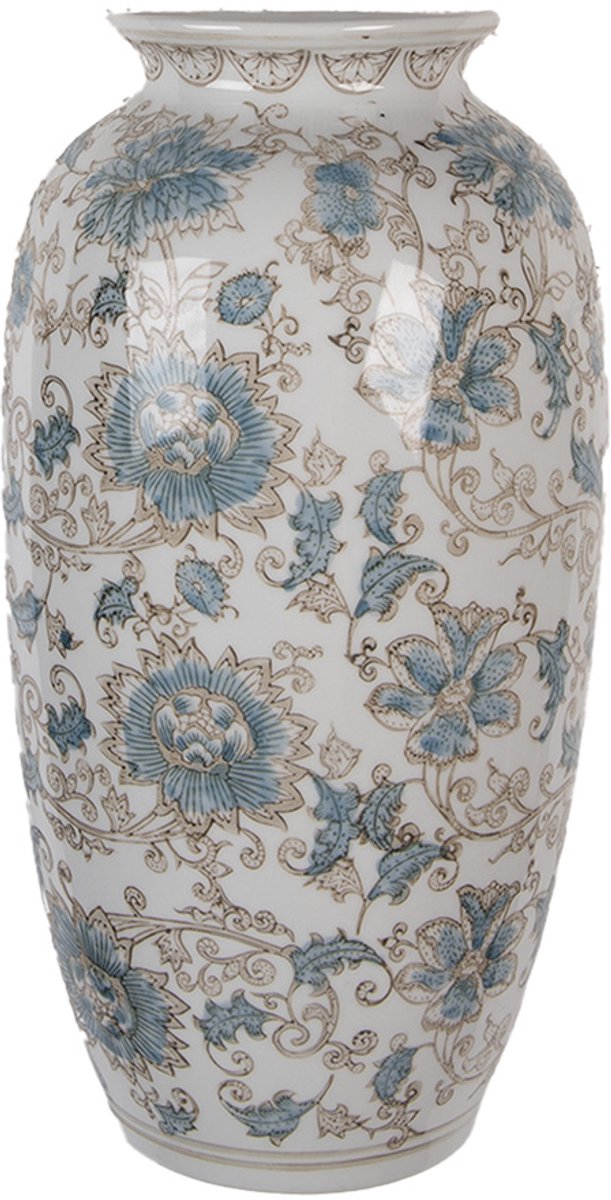 Clayre & Eef Vaas 19x10x38 cm Wit Blauw Keramiek