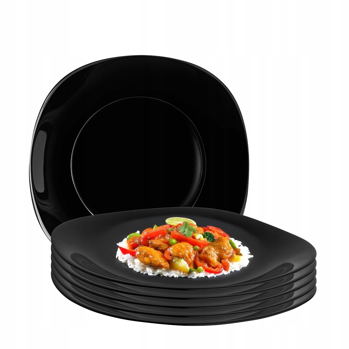 Altom Black Harmony Glazen Dinerplanken Vierkant Zwart 24,5 cm (6 stuks)