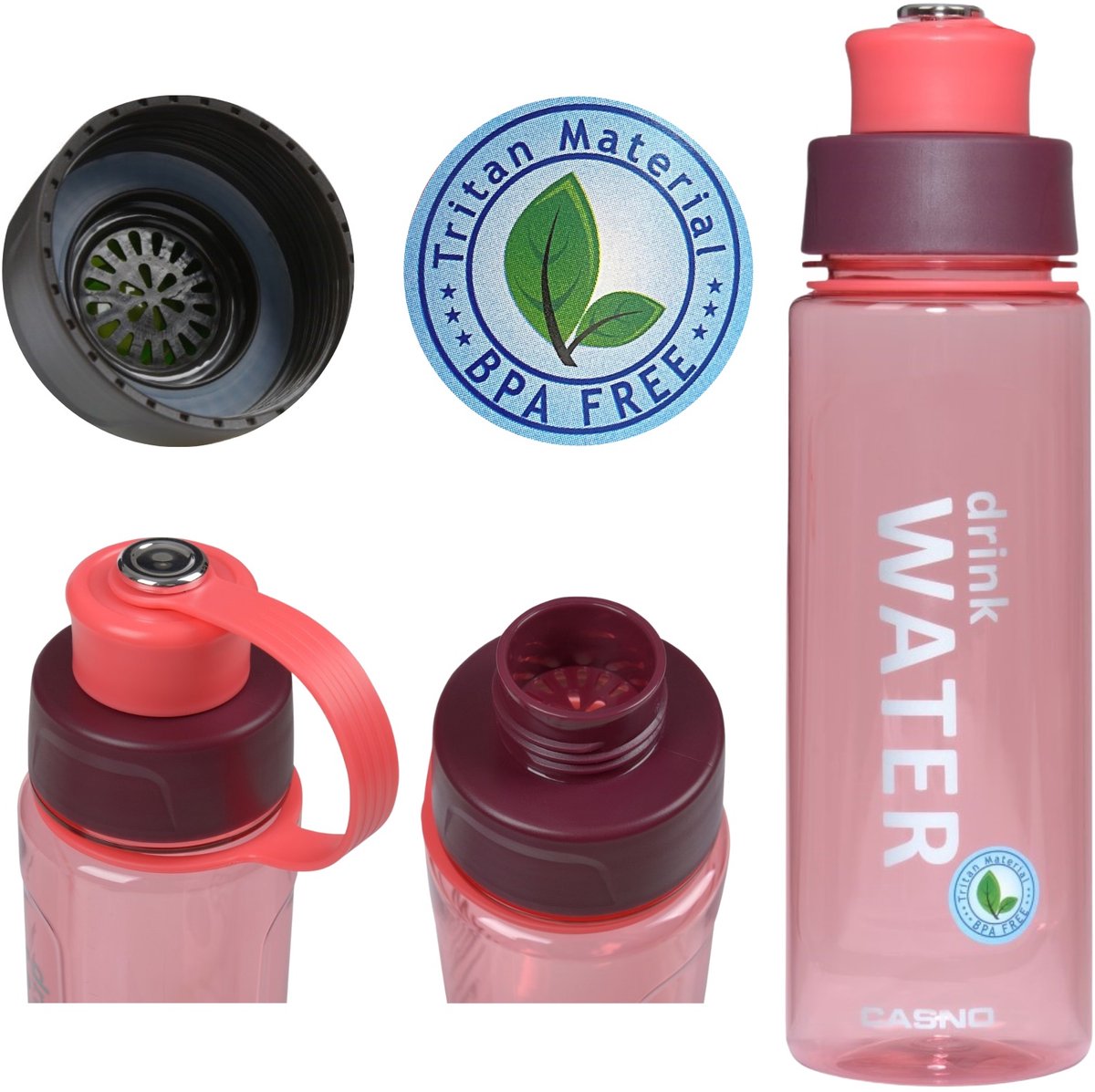 Casno Ohio Tritan Water Bottle 1L BPA-vrij met Zeef - Rood