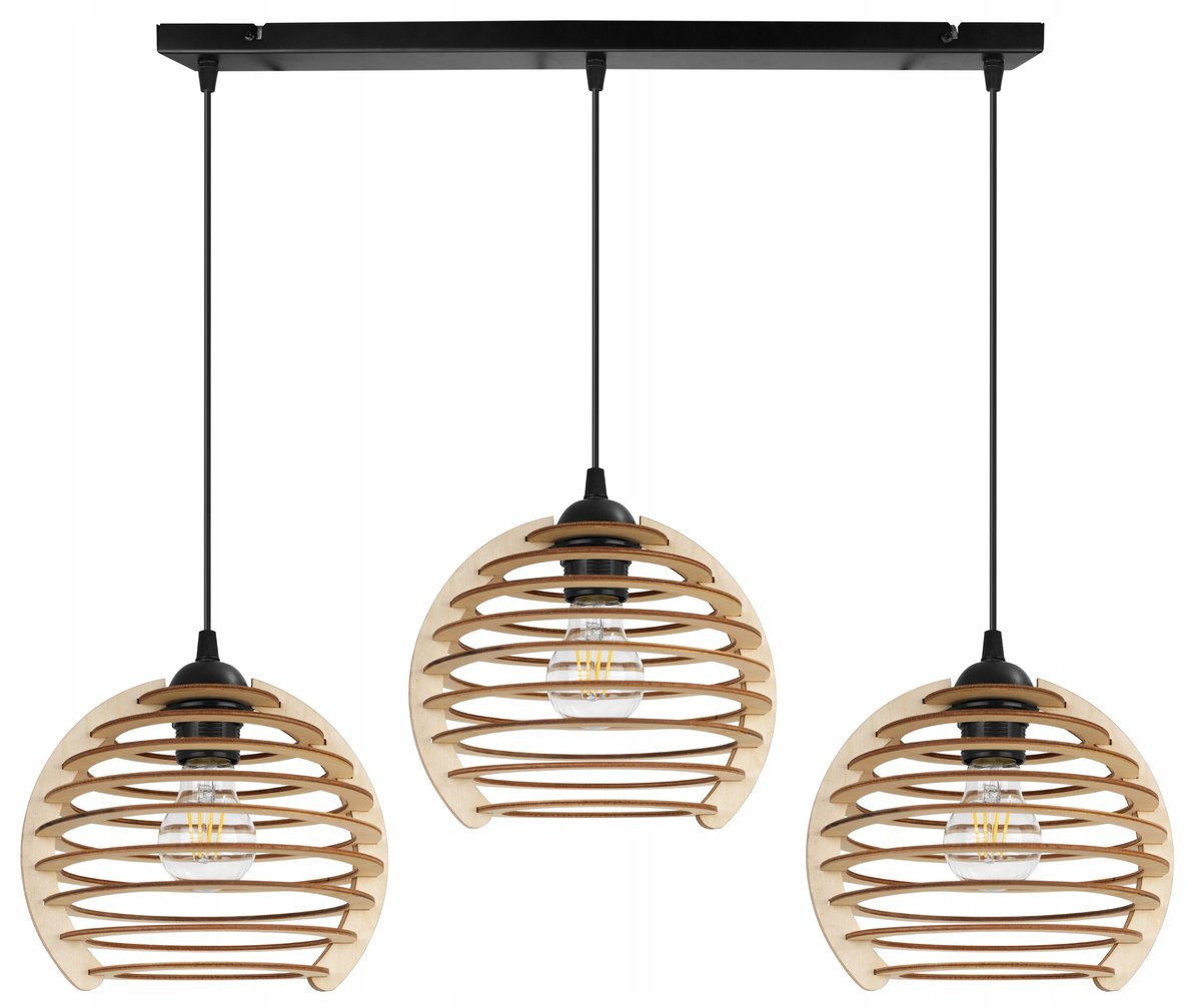 Houten Hanglamp 3-lichts E27 Zwart/Beige Boho Stijl