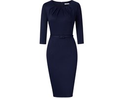 Elegante Kokerjurken Voor Dames, Feestelijke Cocktailjurken, Knielange Zakelijke Jurken Donkerblauw XL