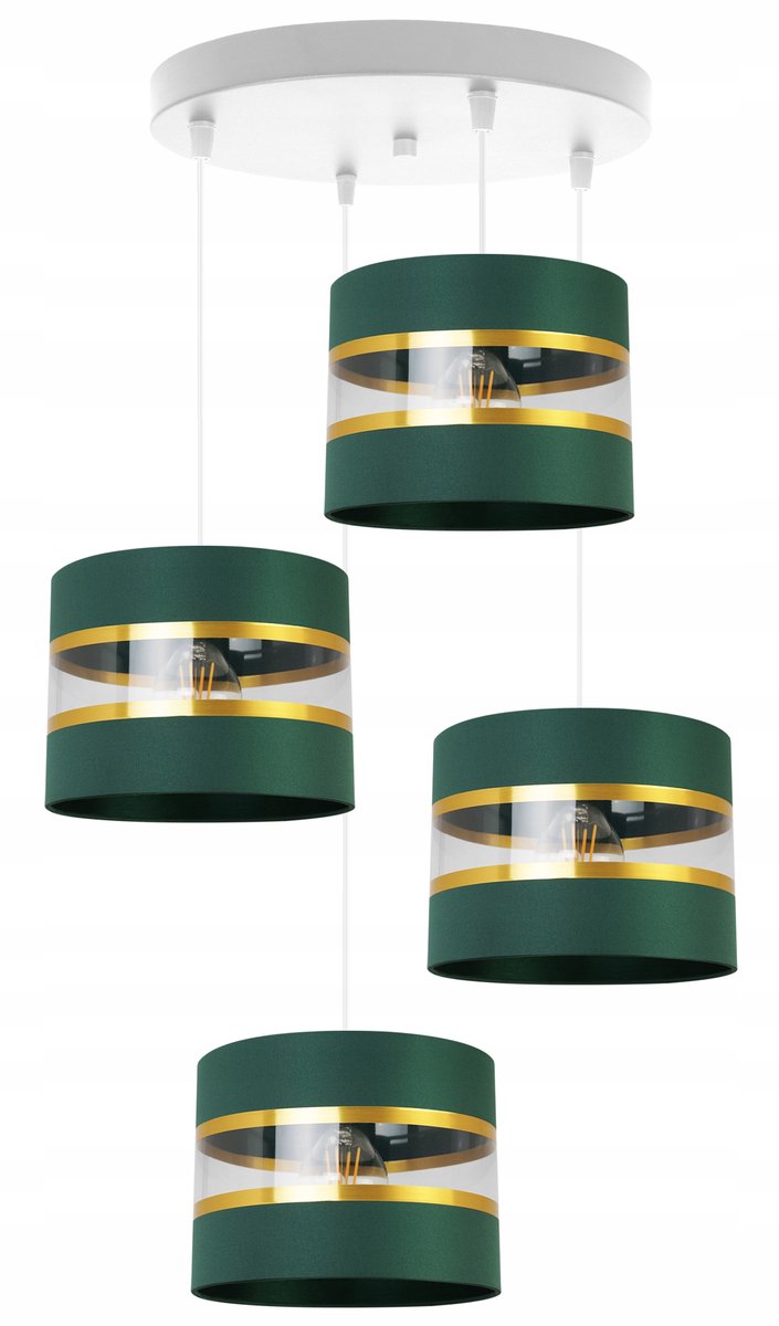 Glamour Hanglamp Goud Groen Wit Metaal Stof E27 4x60W