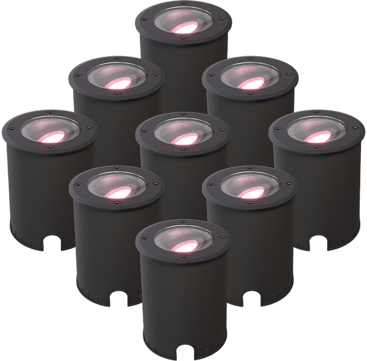 HOFTRONIC - Lilly Set van 9 Smart Grondspots XL - Kantelbaar en draaibaar - 16,5 Miljoen lichtkleuren (RGB + WW) - IP67 Waterdicht - GU10 5,5W 345 Lumen - Geschikt voor tuin, oprit en pad