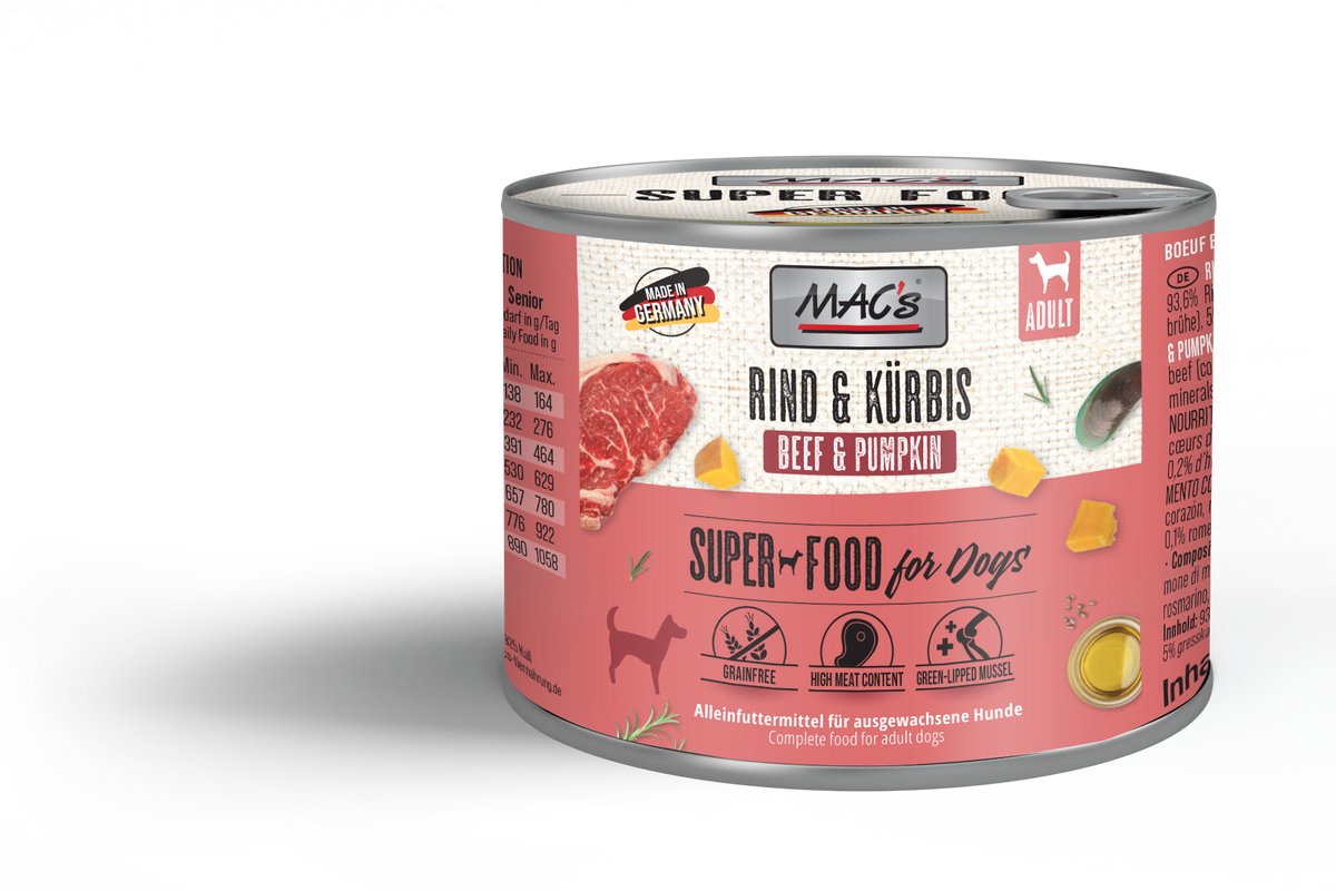 MACs MAC's Hondenvoer Natvoer Blik - 70% Rund & Pompoen - 6 x 200g