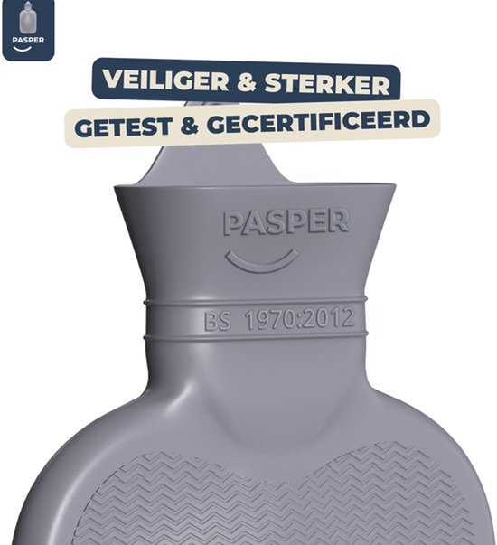 Pasper XXL kruik met hoes 3.5 liter - naadloos ontwerp - warmwaterkruik - 8 uur warmte - grijs - kruikzak
