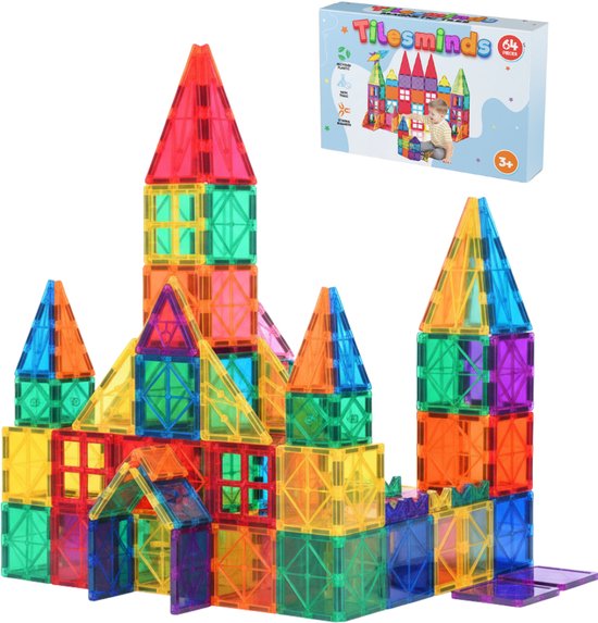 TilesMinds® - Magnetic Tiles - Magnetisch Speelgoed - 64 stuks - Magnetische Tegels - Montessori Speelgoed - Bouwblokken - Constructieset - Kinderen 3-12 Jaar
