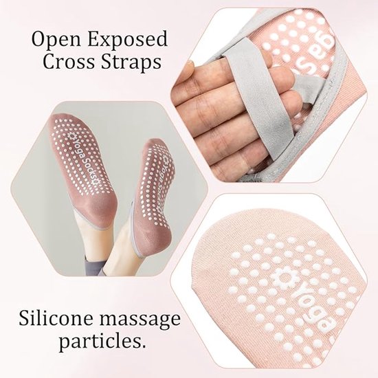 4 paar antislip yogasokken voor dames, katoenen pilatessokken, maten 36-39, met antislipbandjes, geschikt voor dans, ballet en fitness. van Merkloos — afbeelding 4