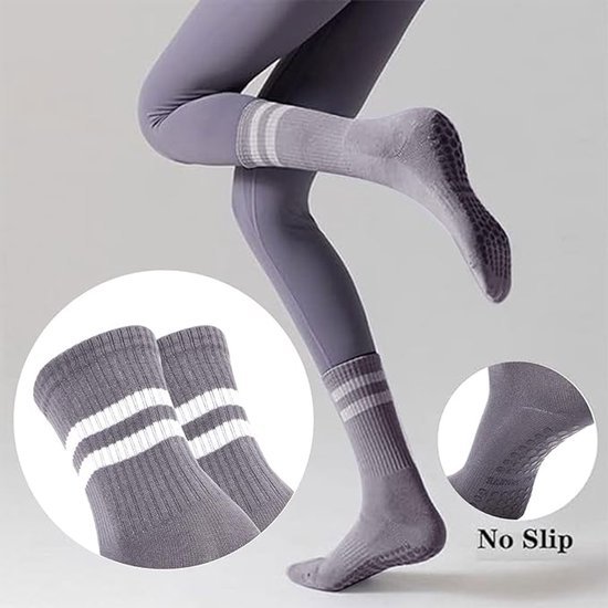 3 paar antislip Pilates ballet trampoline sokken voor dames - zwart/wit/grijs van Merkloos — afbeelding 4