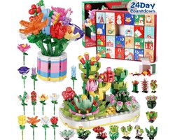 Adventskalender 2025 voor kinderen- volwassenen en tieners- kerstaftelkalender met bloemenboeket Bouwstenen-rituals- kunstmatige wilde bloemenstenen-Ouder-kindinteractie- Verrassing voor het uitpakken van de feestdagen -geschenkdoos（sappig）