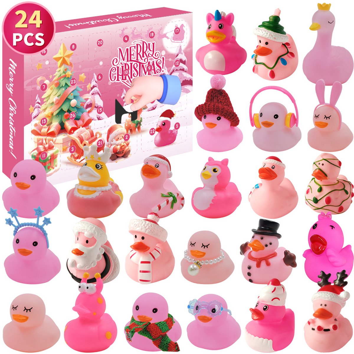 2025 Rubberen eenden leuk Adventskalender - Adventskalender - 24 dagen aftellen naar - Kerstmis met 24 stuks rubberen eenden leuk speelgoed - Ideaal voor kinderen en huisdieren - kerstcadeaus vakantie - decoratie feestgeschenken