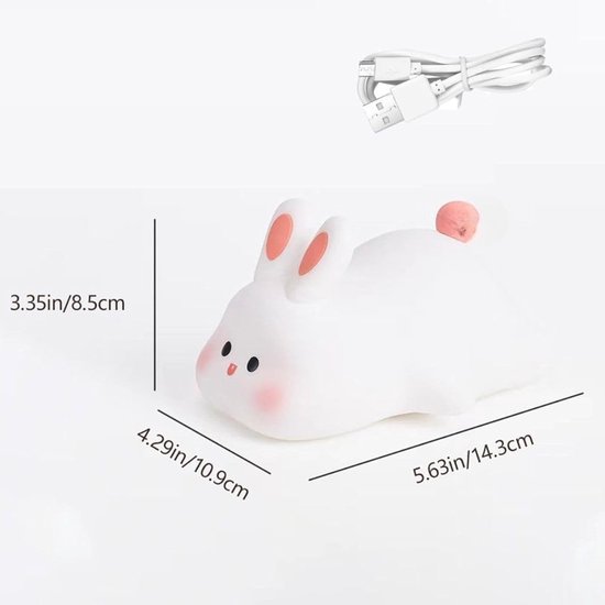 Groot gezicht konijn nachtlampje - schattige siliconen konijnenlamp - bedlamp - schattige dierenkamerdecoratielamp - babynachtlampje - USB oplaadbaar - geschikt voor de kinderkamer, slaapkamer, woonkamer, verjaardagscadeau voor kinderen - Wit van Merkloos — afbeelding 2