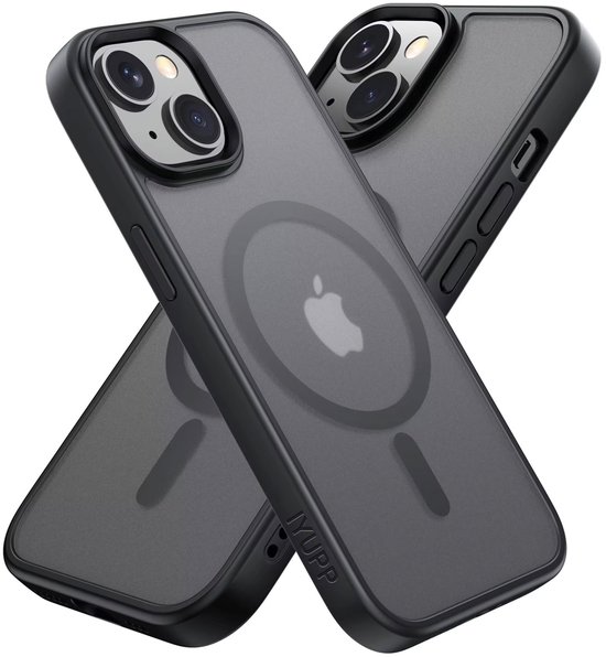 Coque IYUPP pour iPhone 15 - Compatible MagSafe - Coque arrière antichoc - Noir Zwart transparent