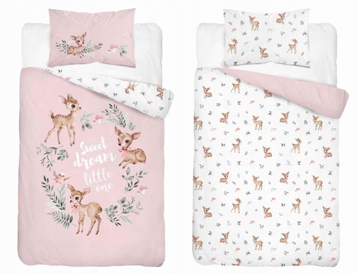 Kinderbeddengoed 100x135 cm - Schadde Herten Roze - Sweet Dream