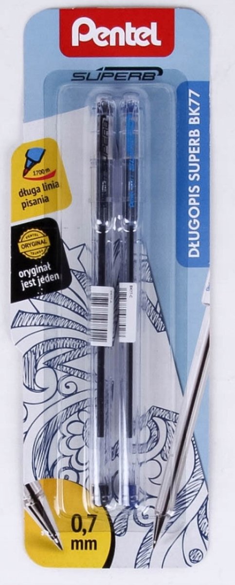 Pentel BK77 Traditionele pennenset: zwart en blauw, 0,7 mm