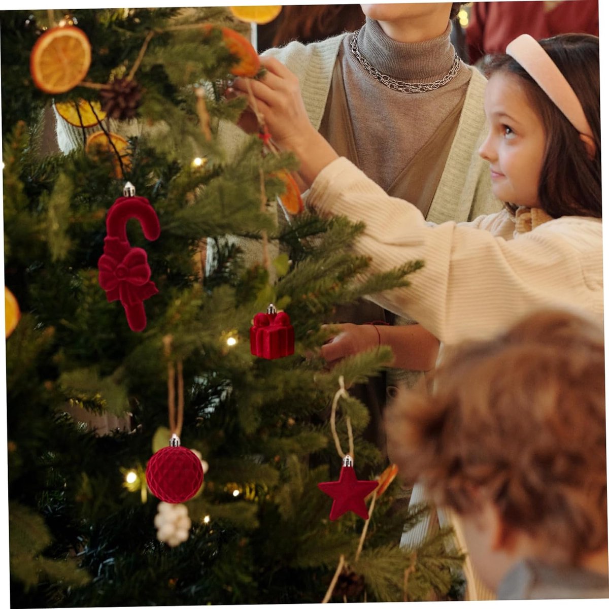 Kerstversieringsset van 28 stuks - onbreekbaar fluwelen kerstboomversiering voor in de boom - decoratie voor feestdagen - wijnrood. – foto 4