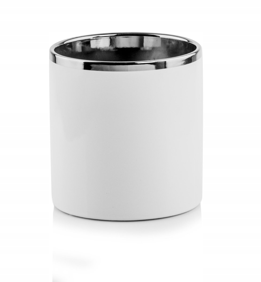 Cilinder Plantenpot Wit met Zilveren Rand - 23cm Diameter