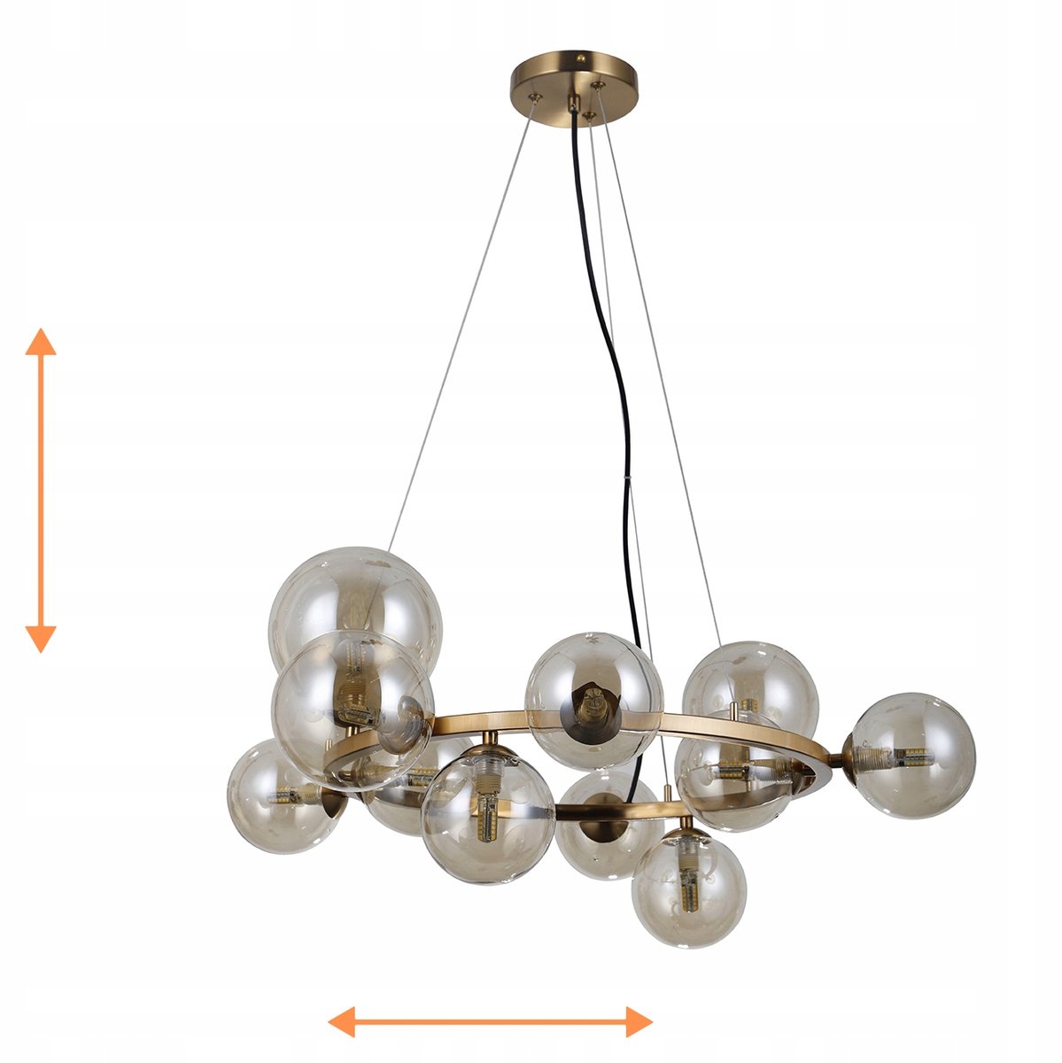 Gouden Hanglamp Canello 11 Bollen Amber Glas G9 5W