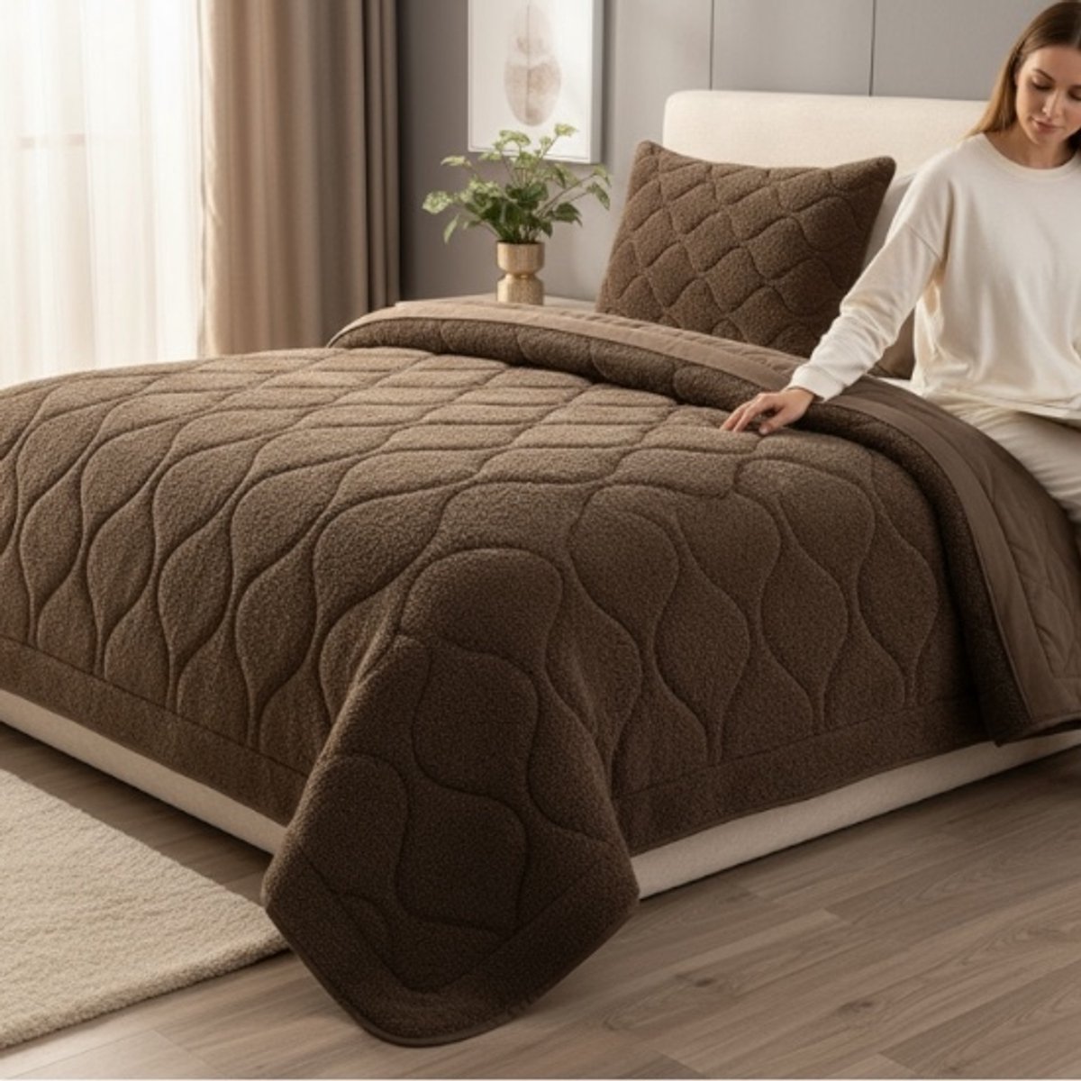 Bedsupplies - Lazy Dekbed - Dekbed Zonder Overtrek - Teddy - 240x200 - Met Kussenslopen 60x70 - Taupe/Bruin