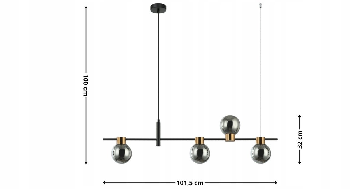 Zwarte hanglamp BLETTER 4 met rookglazen kappe, 4x G9