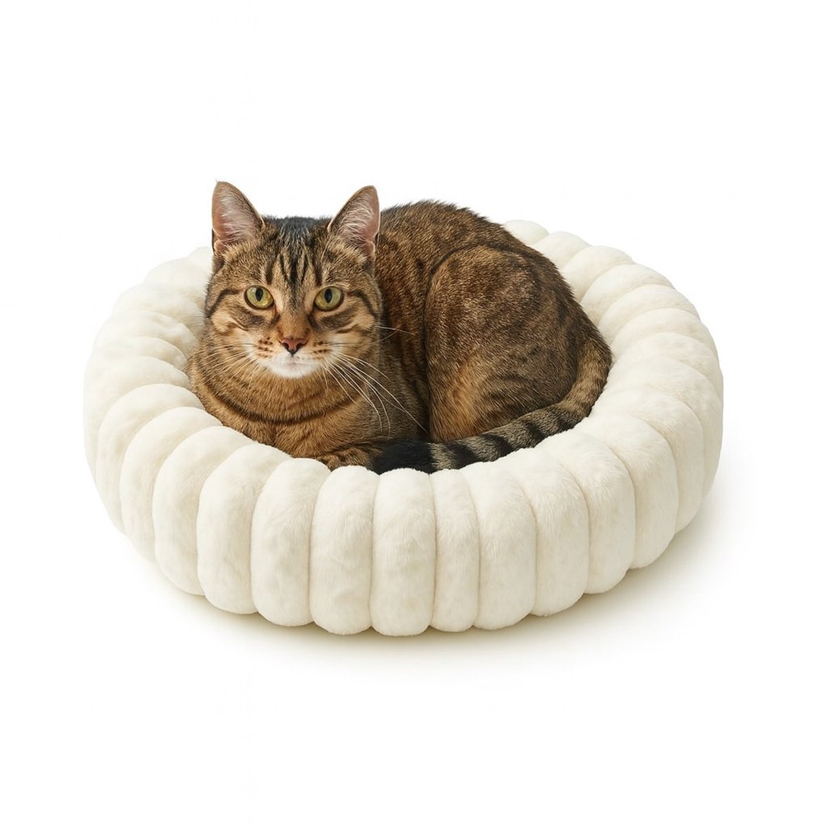 Pecco Rond mandje voor kat - Diameter 40 cm - Zacht en warm kattenmand - Wit rib