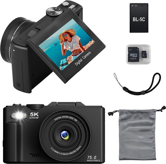 Senzo digitale camera – 5K – 75MP – 18x zoom – wifi – 64GB