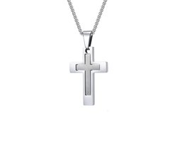 Sorprese Kruis Ketting Heren - Virtus - Zilver - 60 cm - Kruis Hanger 3,2 x 2,2 cm - Elegant & Stijlvol - Model ZZ